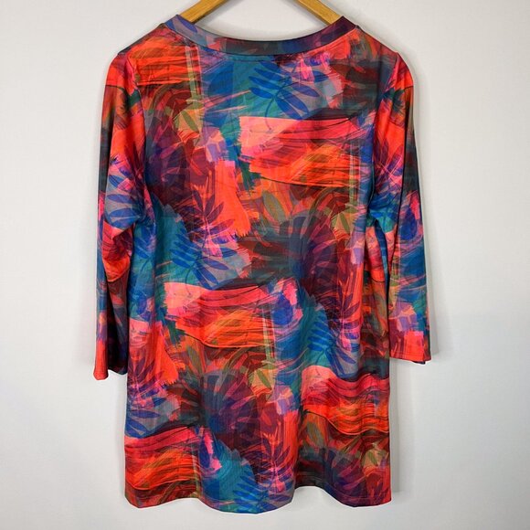 Soft Surroundings Breezy Bloom Tropical Tunic Women's Medium 3/4 Sleeve V-Neck - Picture 7 of 14